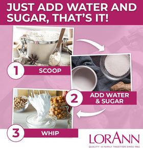 Kosher label and allergen information on LorAnn Meringue Powder jar.