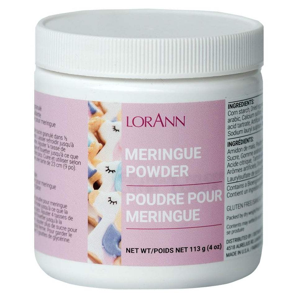 LorAnn Oils Meringue Powder packaging ready for gluten-free royal icing prep.