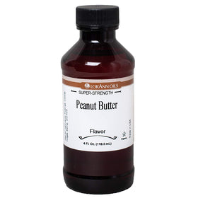 LorAnn Oils Peanut Butter Flavor bottle label close-up for precise baking measurements.