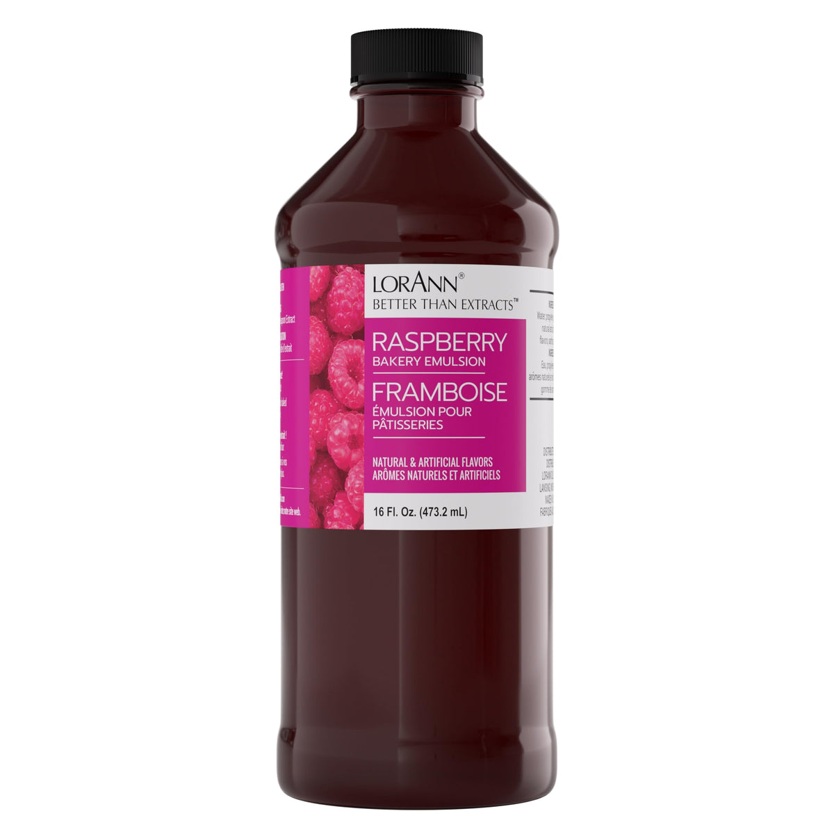 LorAnn Oils Raspberry Bakery Emulsion bottle boosts bakery-grade raspberry flavor in desserts.