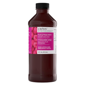 LorAnn Oils Raspberry Bakery Emulsion bottle boosts bakery-grade raspberry flavor in desserts.