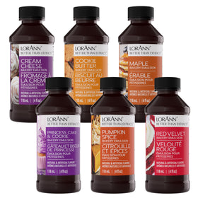 LorAnn Oils Variety Bakery Emulsion lineup showcasing flavors for bakery-grade cookies and cakes.