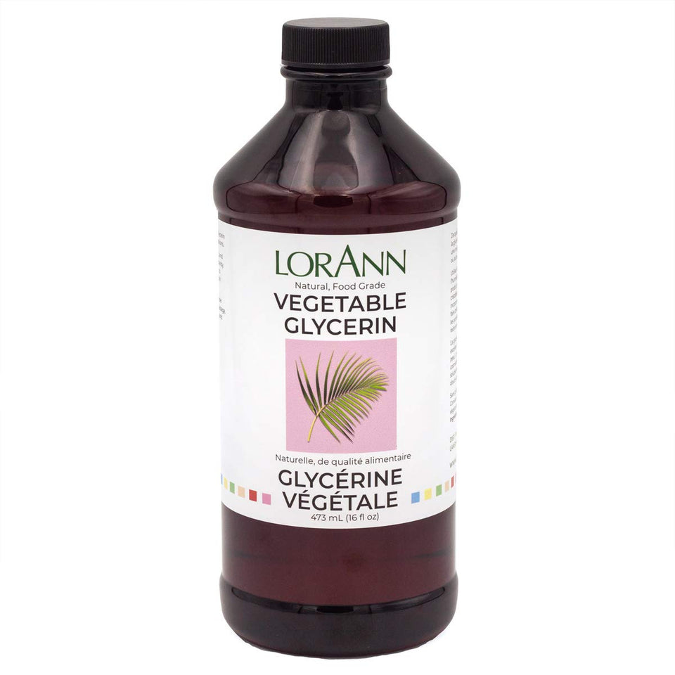 LorAnn Oils vegetable glycerine bottle, 16 oz, ideal for moisture retention in recipes.