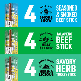 Lorissa's Kitchen beef sticks Heat Seeker Jalapeno pack—spicy taste for on-the-go bites.