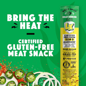 Zero sugar label on Lorissa's Kitchen Heat Seeker jalapeño sticks for keto-friendly snacking