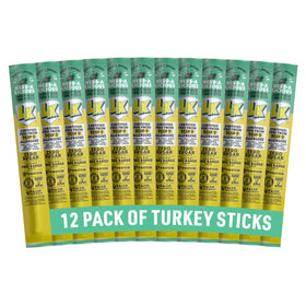 Lorissa's Kitchen Herb-A-Licious turkey sticks packaging highlights allergen-free promise.
