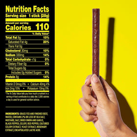 Closeup of Lorissa's Kitchen Smoke Show beef sticks; bold smoky flavor and quality ingredients.