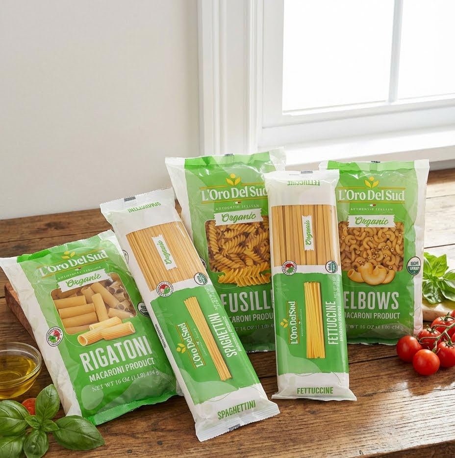 L'Oro Del Sud uses 100% durum wheat semolina for a firm, al dente bite.