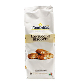 L'Oro Del Sud almond biscotti on a plate with coffee—perfect with a cup