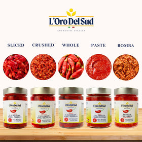L'Oro Del Sud bottle of Calabrian peppers in oil for easy use.