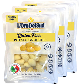 L'Oro Del Sud gnocchi pack shot showing a gluten-free 3-pack