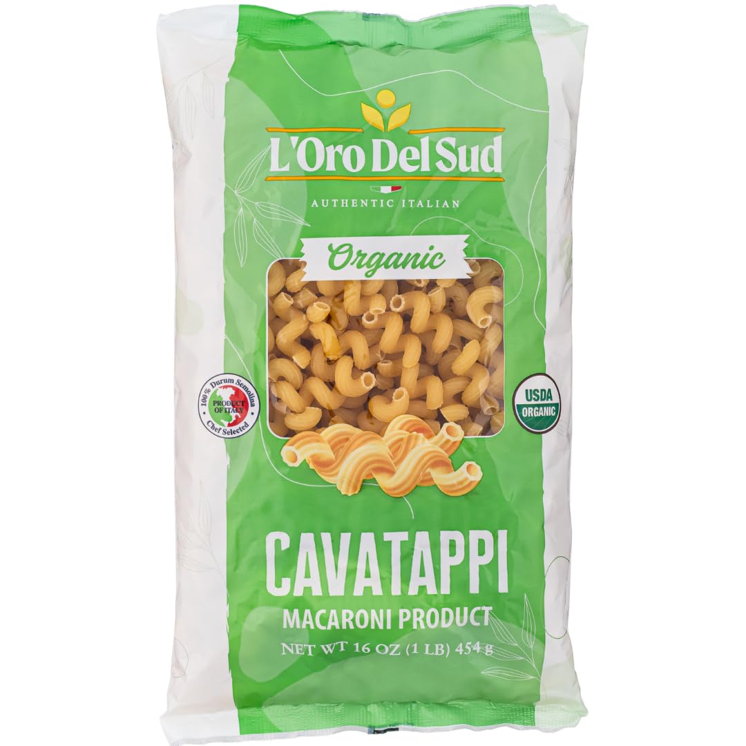 L'Oro Del Sud Organic Cavatappi Pasta pack shown for easy meal prep.
