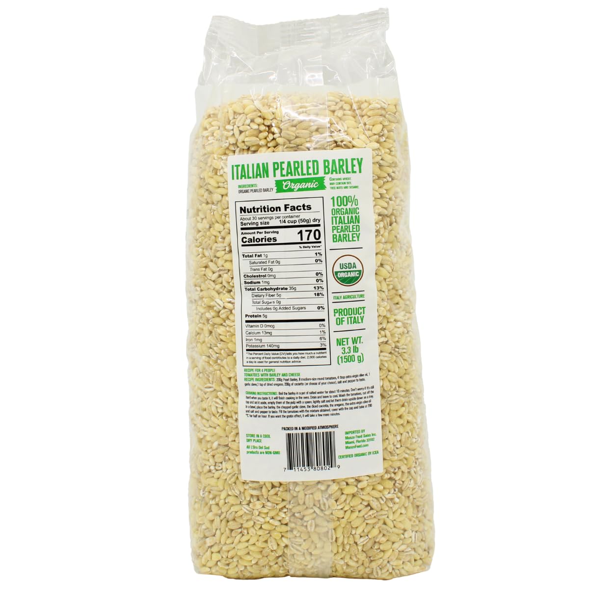 L'Oro Del Sud pearled barley grains close-up showing texture ideal for hearty dishes.