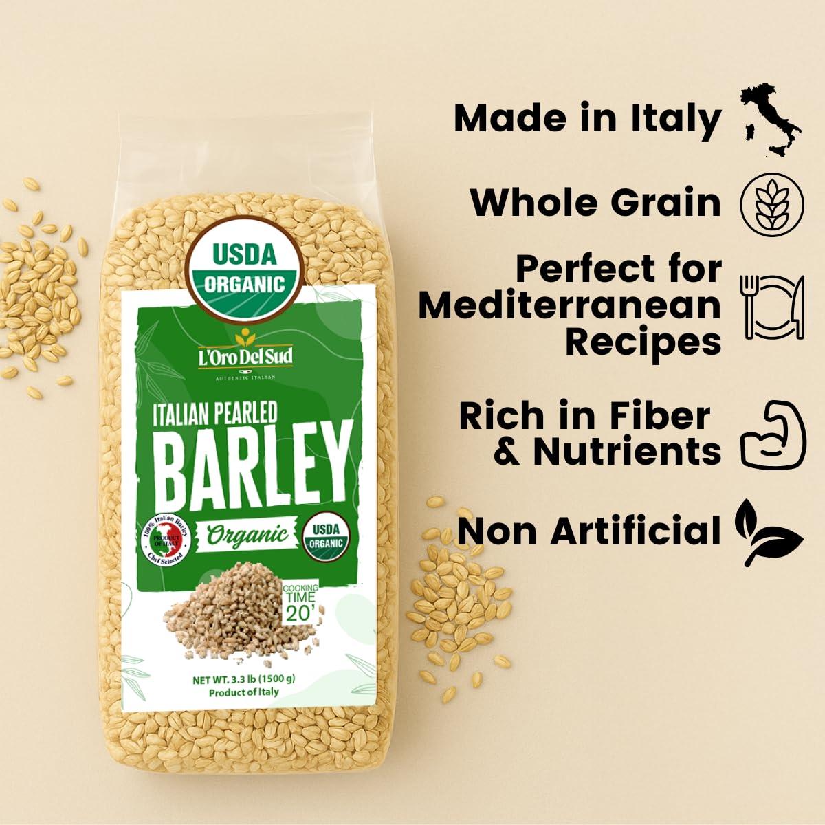 Creamy barley soup with L'Oro Del Sud, comforting and nourishing.