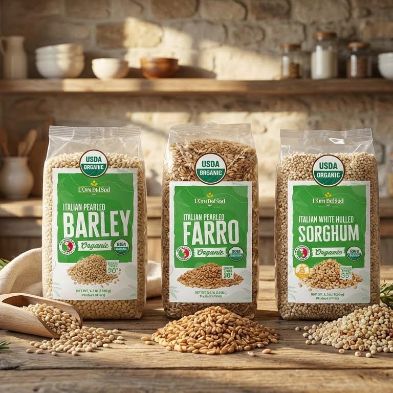 L'Oro Del Sud pearled barley in a steamy pot suggests faster cooking.