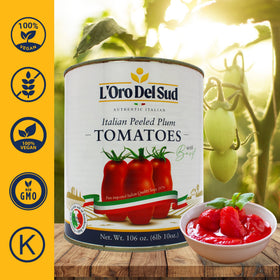 Premium Italian plum tomatoes from L'Oro Del Sud for depth in sauces