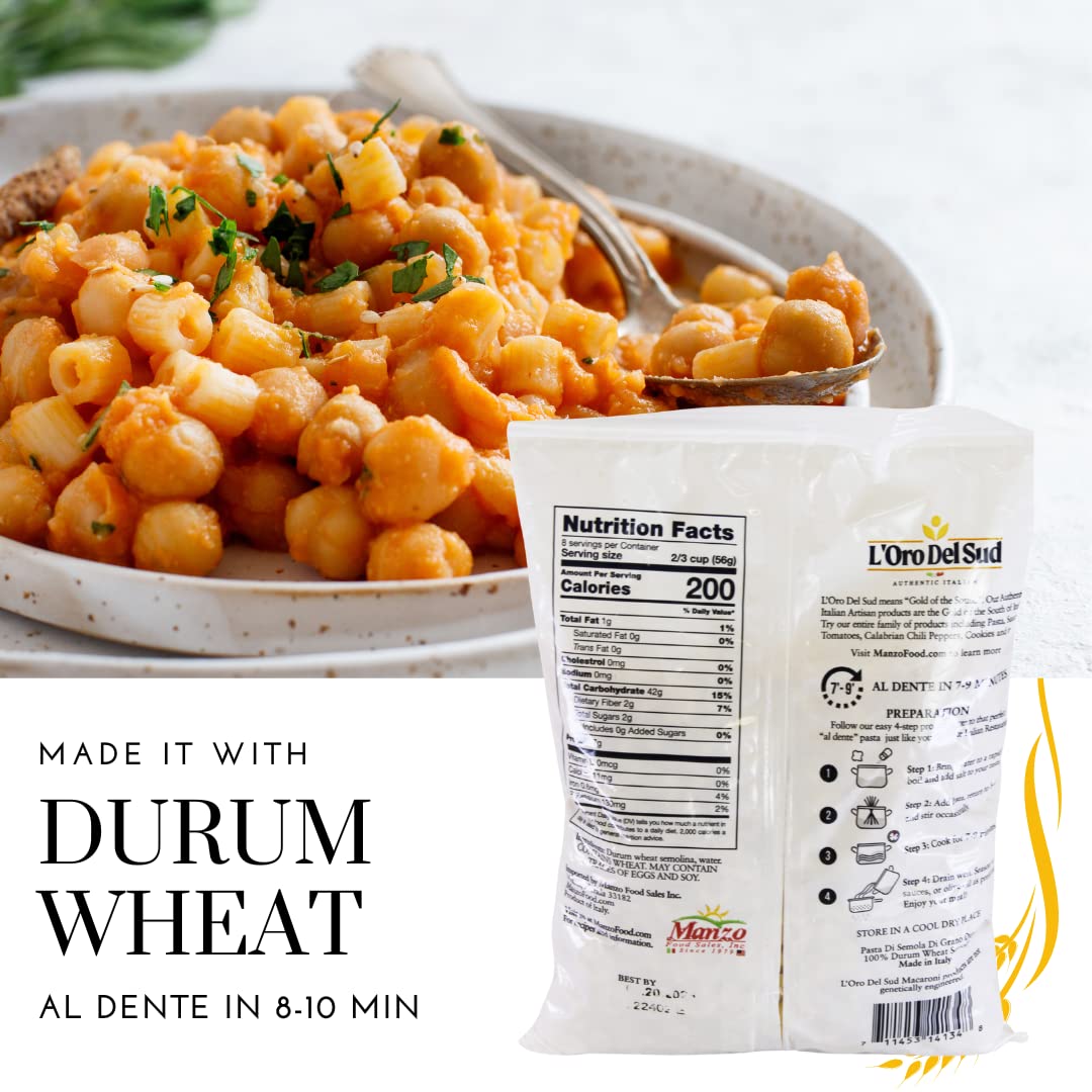 L'Oro Del Sud non-GMO and kosher certified label on pasta packaging