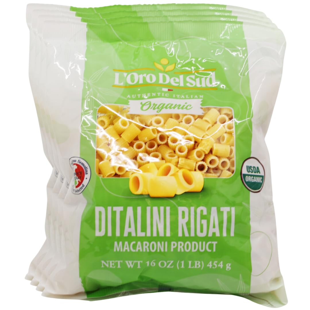 L'Oro Del Sud organic ditalini pasta pack front view for authentic Italian meals