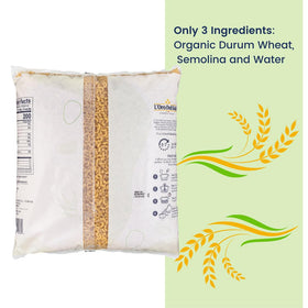 L'Oro Del Sud pasta packaging on shelf, non-GMO and kosher.