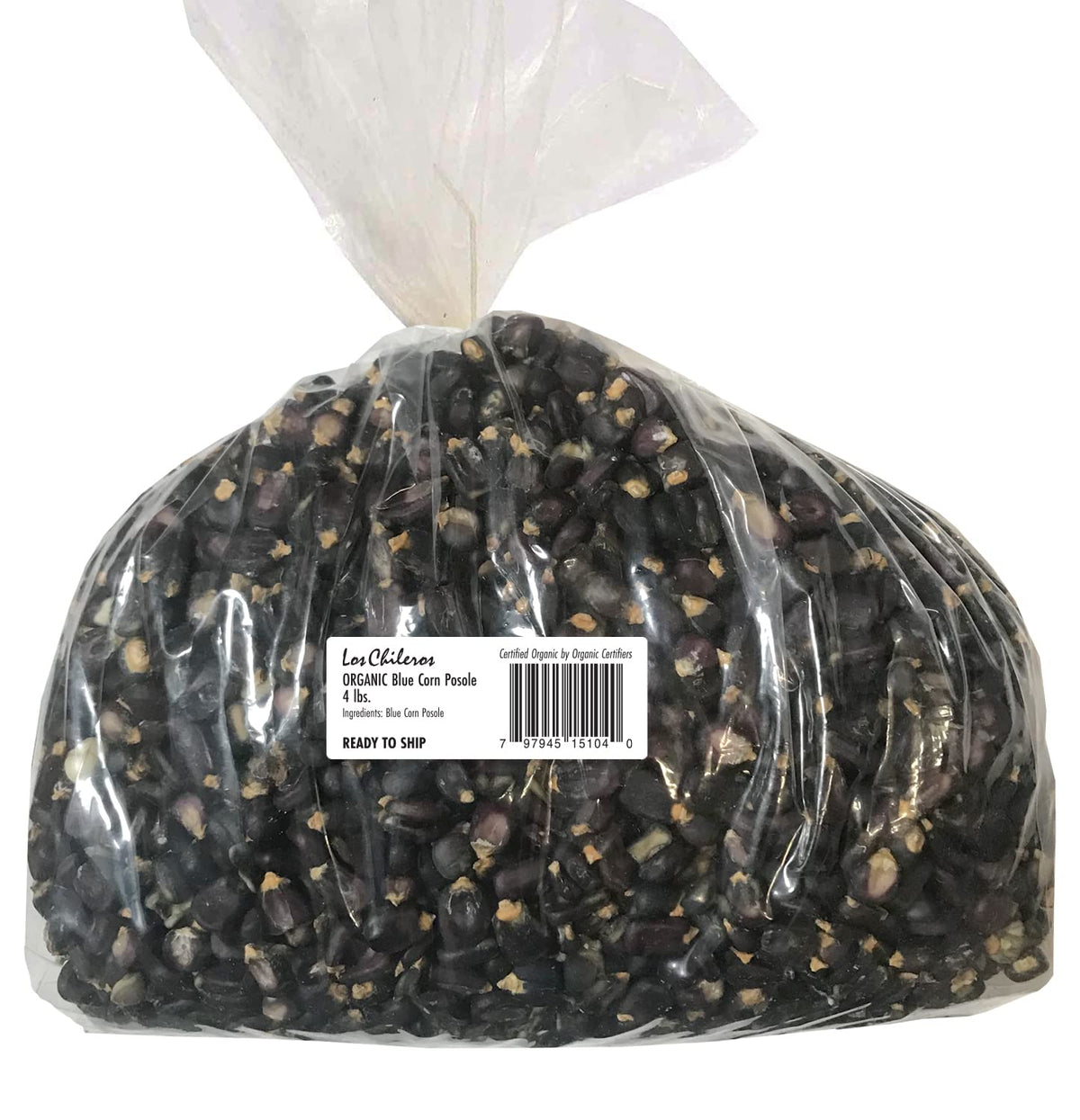 Los Chileros Organic Blue Corn Posole in a 4lb bulk bag for hearty gluten-free southwestern meals.