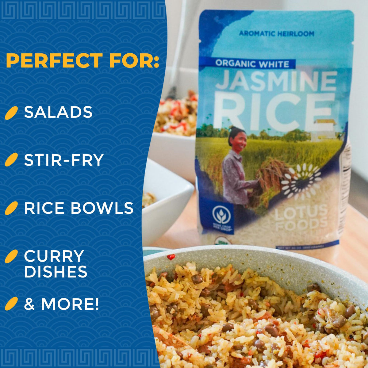 Lotus Foods family meal serving bowl with rice for sharing dinners.
