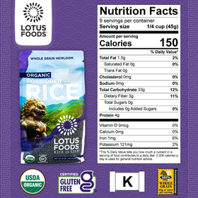 Lotus Foods Forbidden Rice cooked plate, vibrant purple-black grains