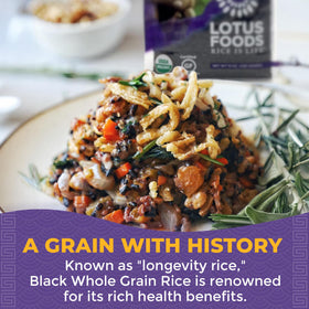 Lotus Foods Forbidden Rice grains close-up, rich whole grain texture
