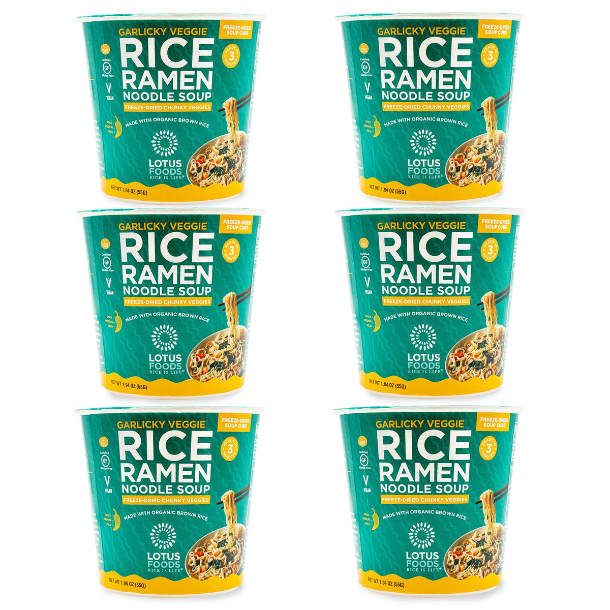 Lotus Foods garlicky veggie ramen cup—gluten-free noodles ready in minutes.
