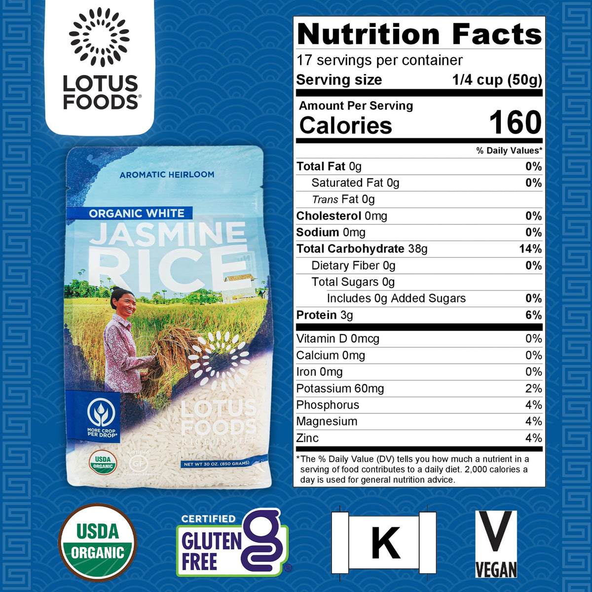 Lotus Foods gluten-free certifications label, reassuring gluten-free cooking.