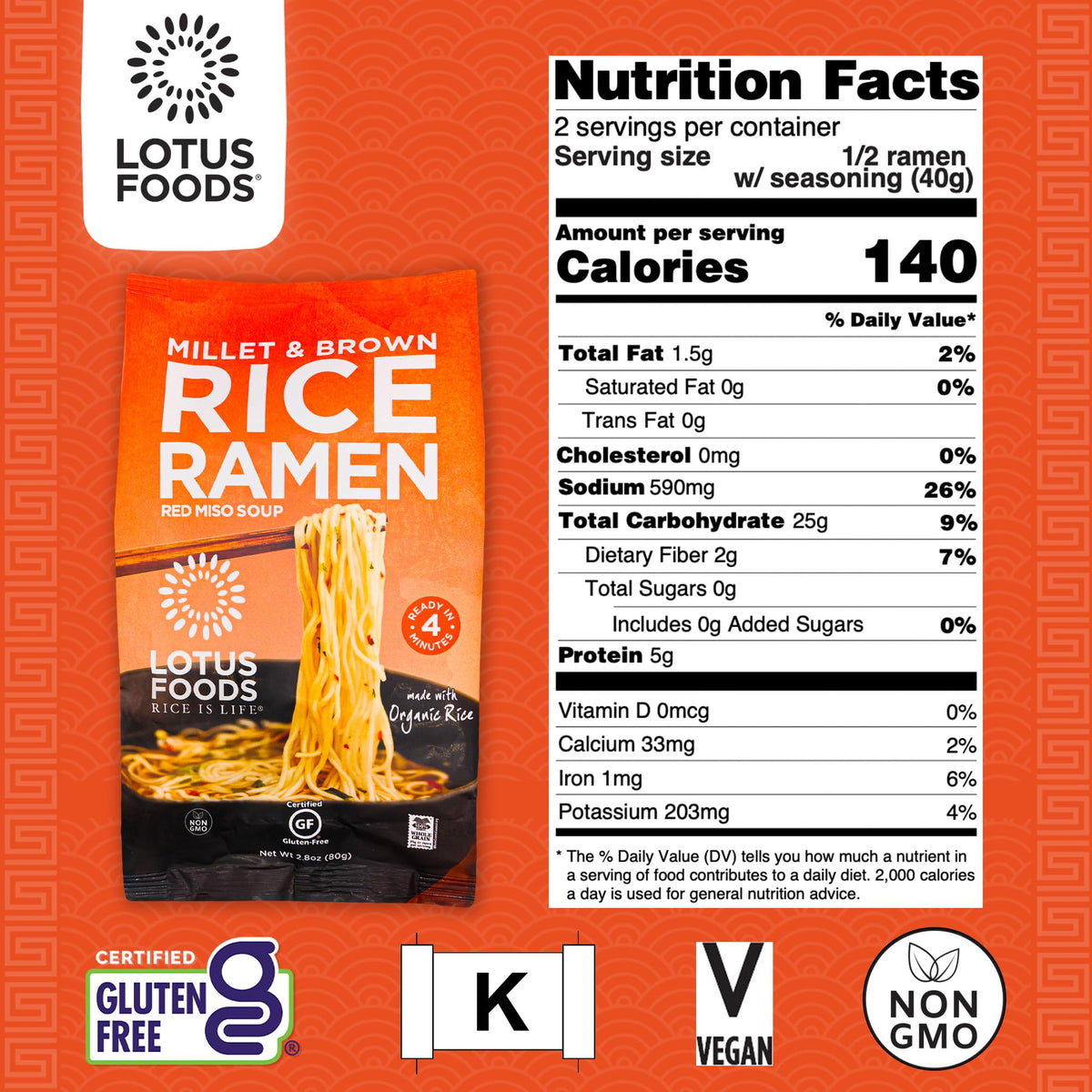 Lotus Foods organic, non-GMO rice noodles for gluten-free meals.