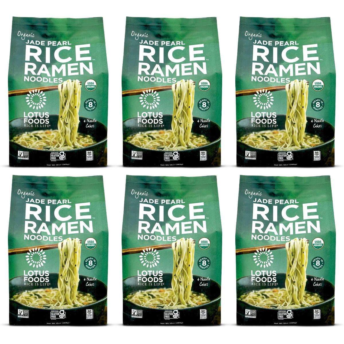 Lotus Foods Jade Pearl Ramen pack image showing convenient gluten free noodles for quick weeknight meals