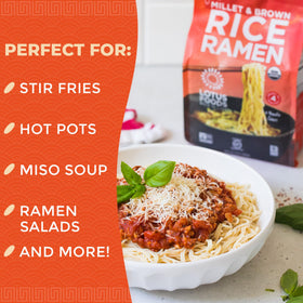 Lotus Foods ramen bowl served with toppings for recipe ideas