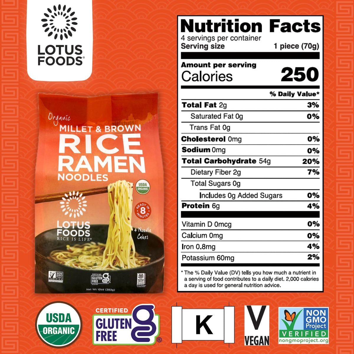Lotus Foods noodles close-up, gluten-free whole grain texture.
