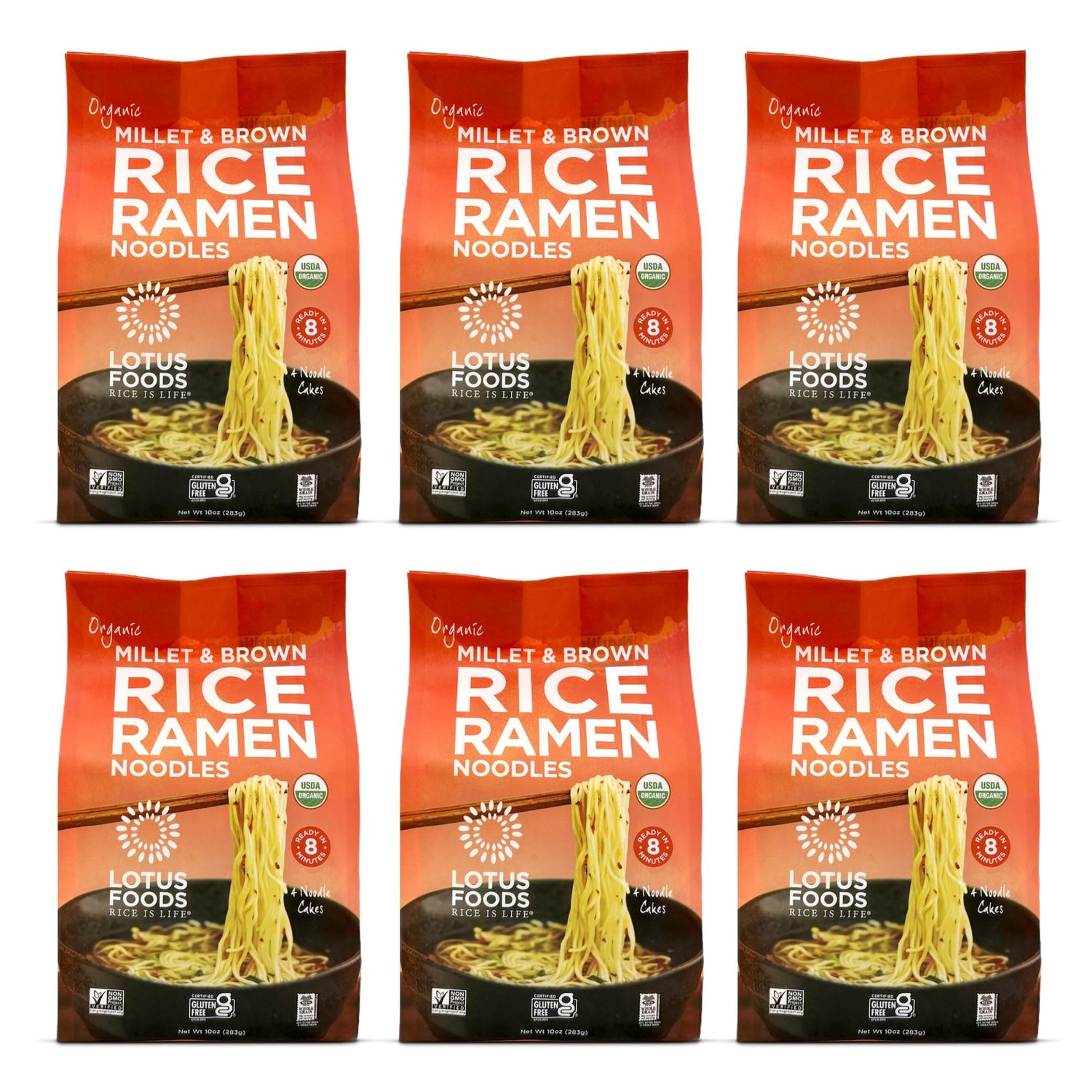 Lotus Foods Millet & Brown Rice Ramen pack-shot: gluten-free, organic noodles for quick meals