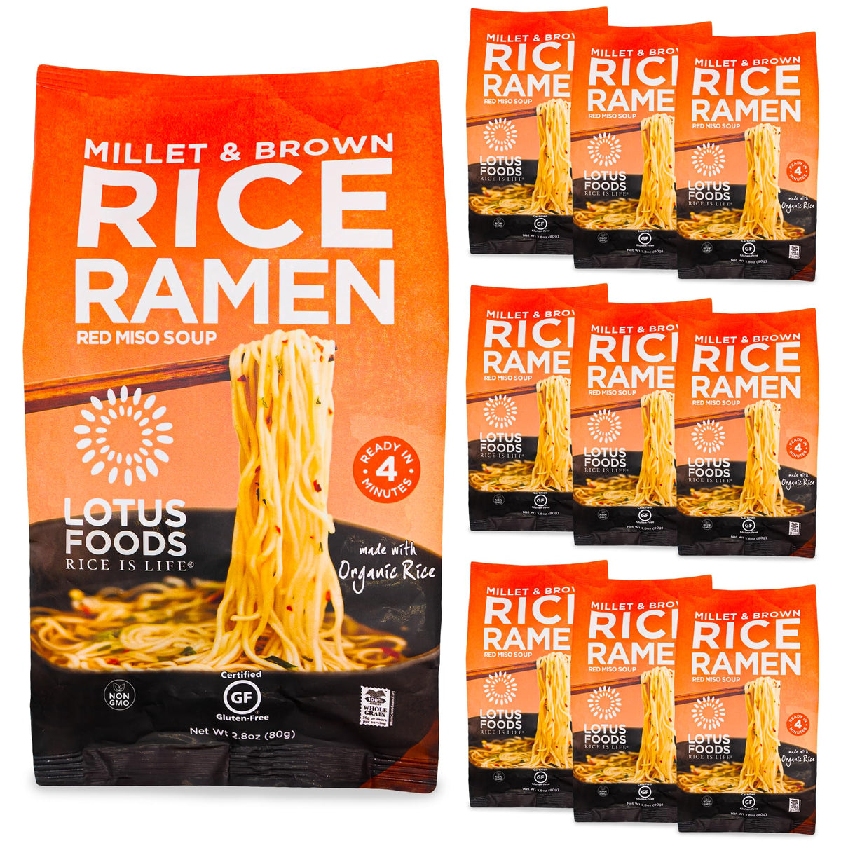 Lotus Foods millet-brown rice ramen cakes, gluten-free and fiber-rich.