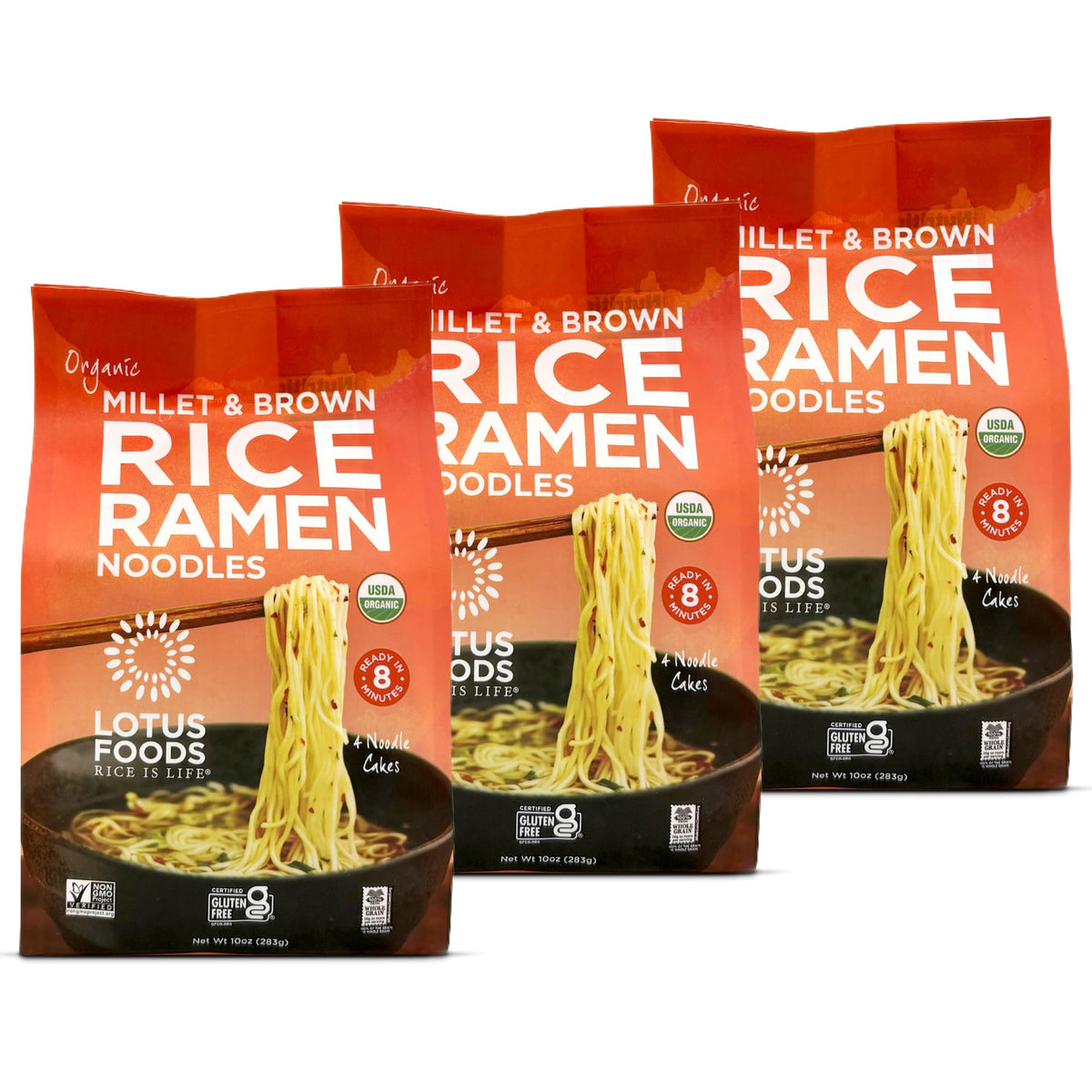 Lotus Foods organic millet-brown rice ramen pack, gluten-free and versatile