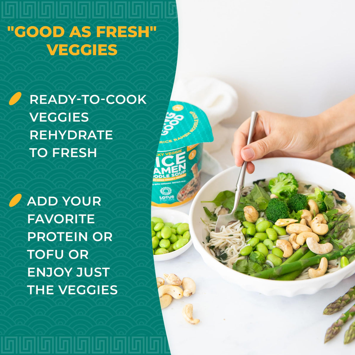 Lotus Foods 3-minute ramen cup—instant meal for busy days.