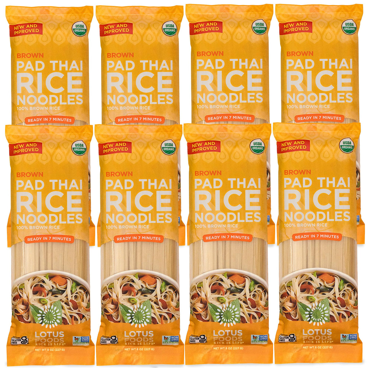 Lotus Foods Traditional Pad Thai Noodles packaging front highlighting gluten-free option