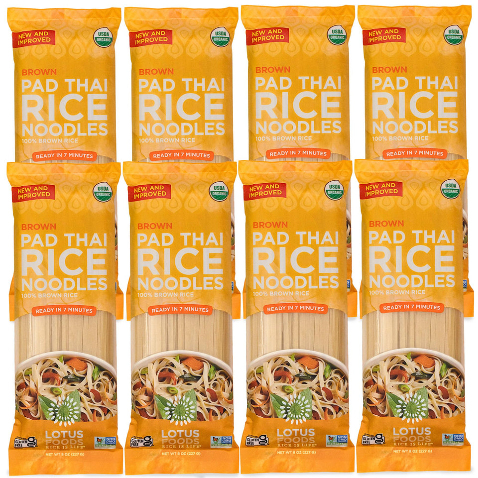 Lotus Foods Traditional Pad Thai Noodles packaging front highlighting gluten-free option