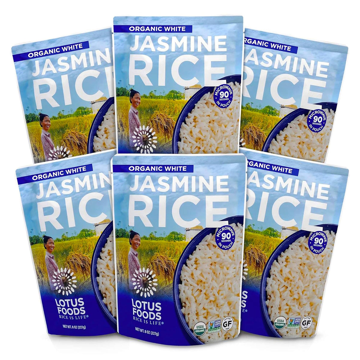 Lotus Foods white jasmine rice heat & eat pouch ready in 90 seconds
