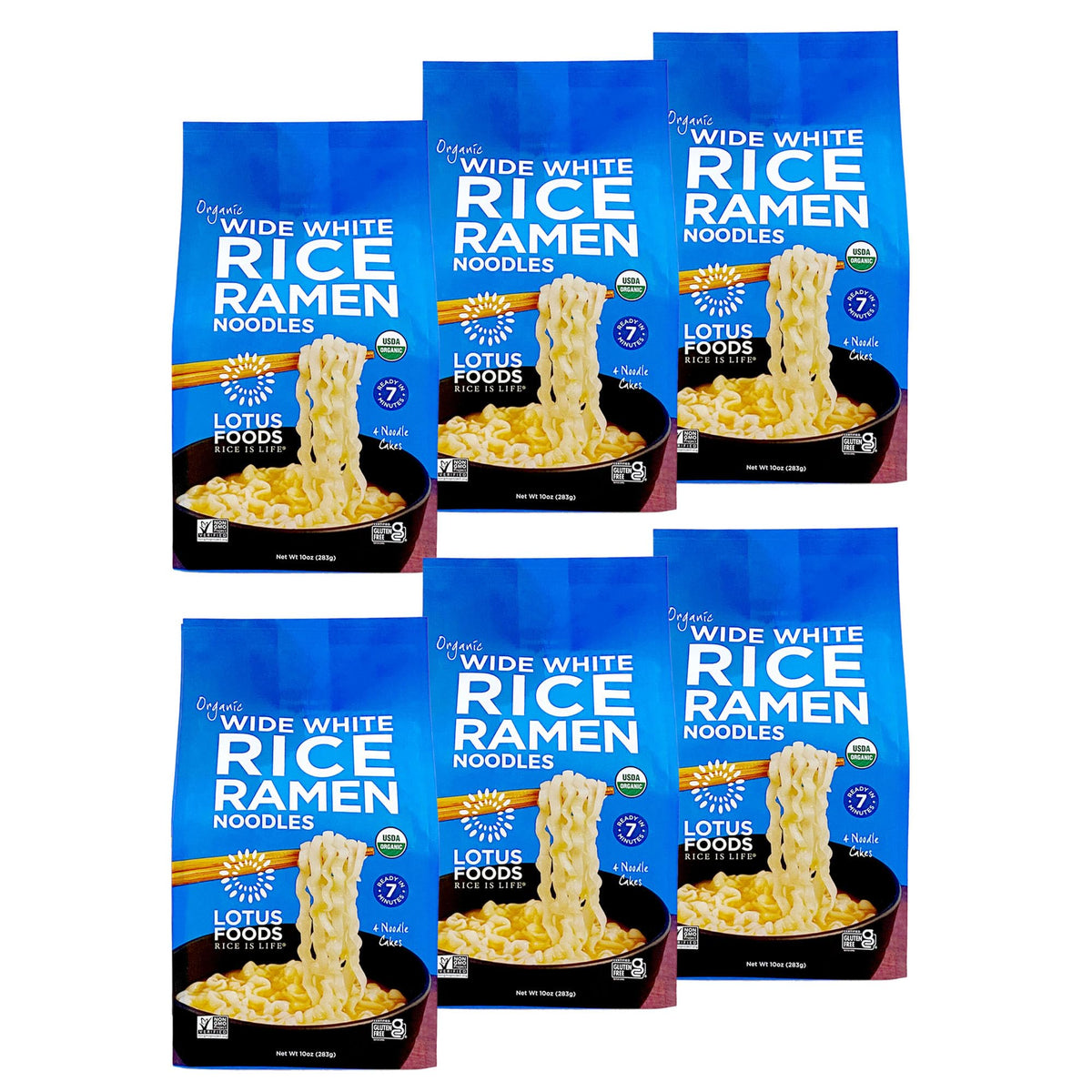 Lotus Foods wide white rice ramen noodles pack for broth and soups
