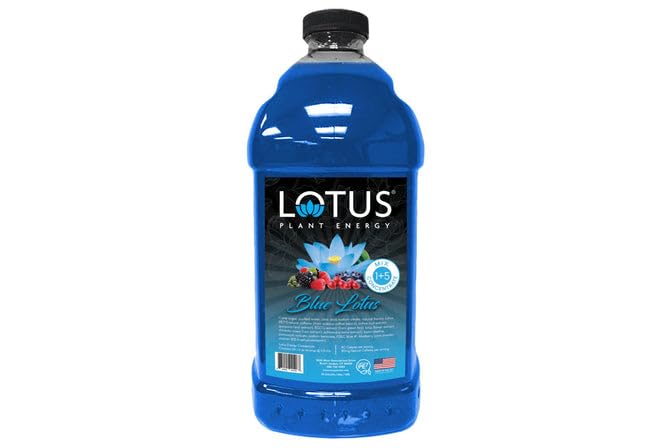 Lotus Plant Power 5:1 energy concentrate blue bottle, ideal for flavoring drinks and customization