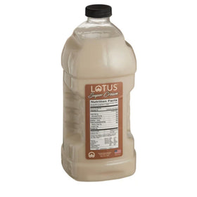 Lotus Plant Power bottle label in a cafe setting showing versatile mixing options.