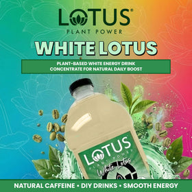 White Lotus Plant Power PP7 formula ingredients panel highlights seven organic contributors to energy