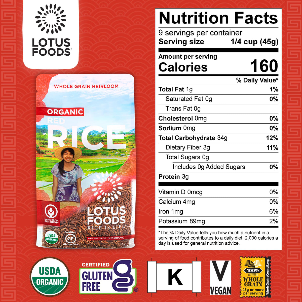 Lotus Foods Organic Red Rice bowl serve highlighting a nutritious dish