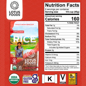 Lotus Foods Organic Red Rice bowl serve highlighting a nutritious dish