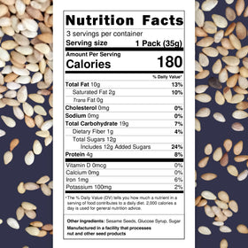 Loucks Original Sesame Snaps bar cross-section shows crisp sesame candy texture.