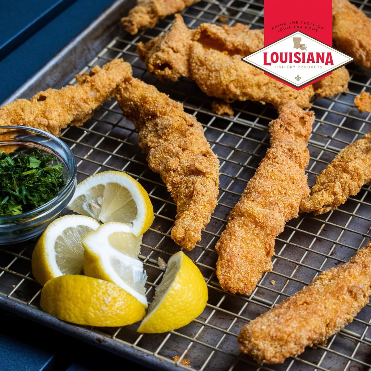 Oysters coated with Louisiana Fish Fry lemon crust