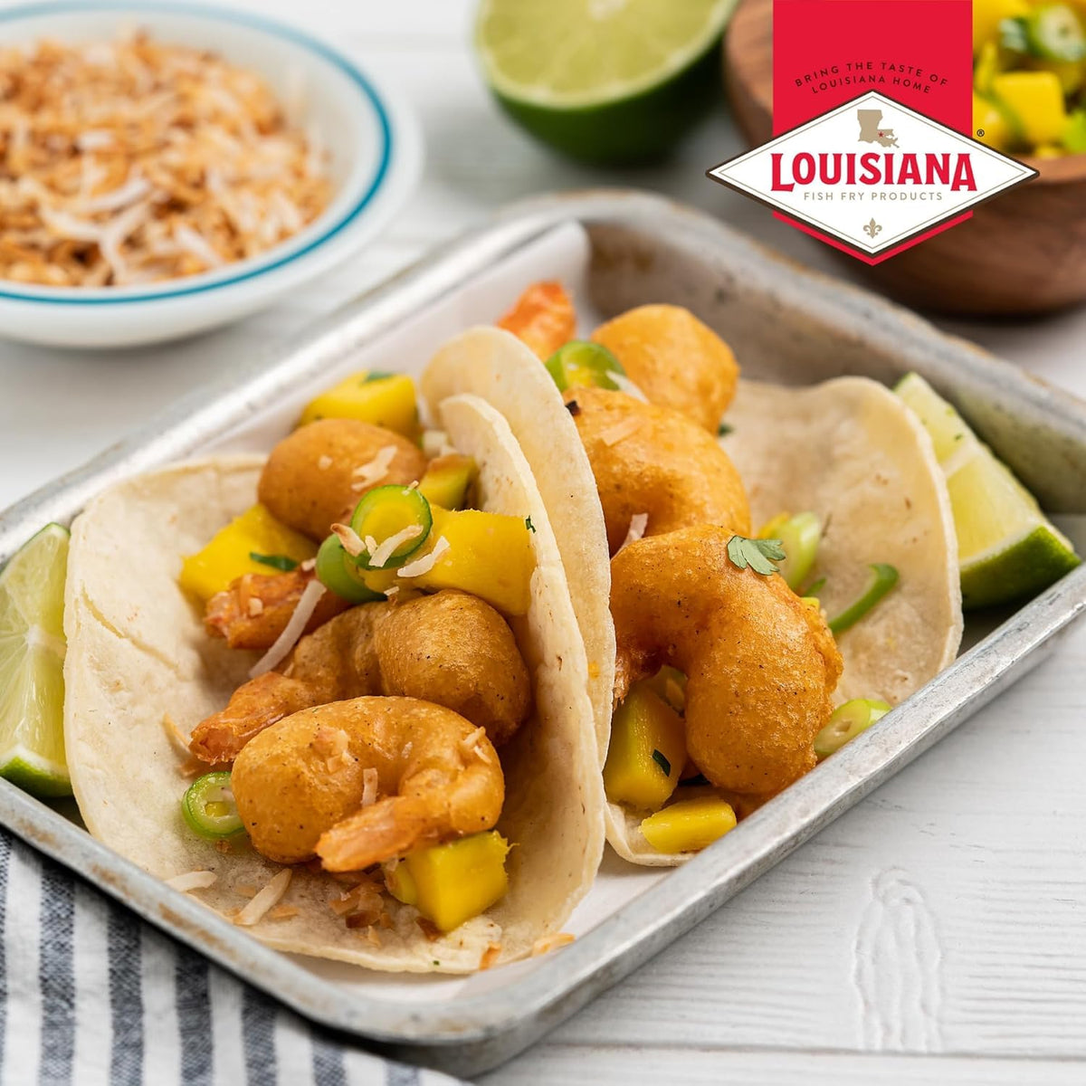 Louisiana Fish Fry Beer Batter Mix yields a glossy, golden crust on fried seafood