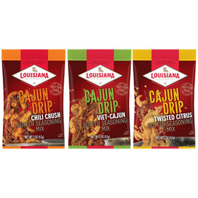 Louisiana Fish Fry Cajun Drip pack shot shows bold seafood boil flavor